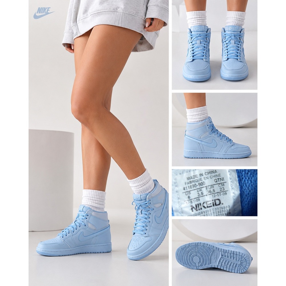 NikeiD Custom Leather High Top Sneakers Light Blue Womens US 6